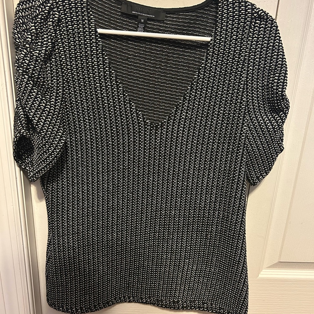 White House Black Market Textured Black and White Blouse